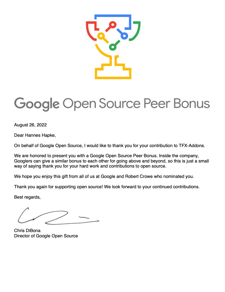 Google Open Source Peer Bonus Award